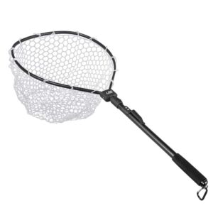 AIKENR Folding Fishing Net, Fly Fishing Landing Net Soft Rubber Safe Catch and Release, Aluminum Alloy Frame and Comfortable EVA Handle with Sturdy Carabiner