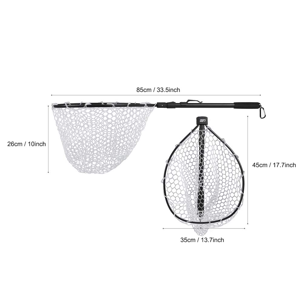 AIKENR Folding Fishing Net, Fly Fishing Landing Net Soft Rubber Safe Catch and Release, Aluminum Alloy Frame and Comfortable EVA Handle with Sturdy Carabiner