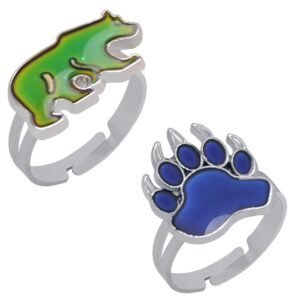 LHXVQZW 2 Pcs Bear and Paw Color Change Ring Adjustable Size Mood Ring for Kids Girls Boys