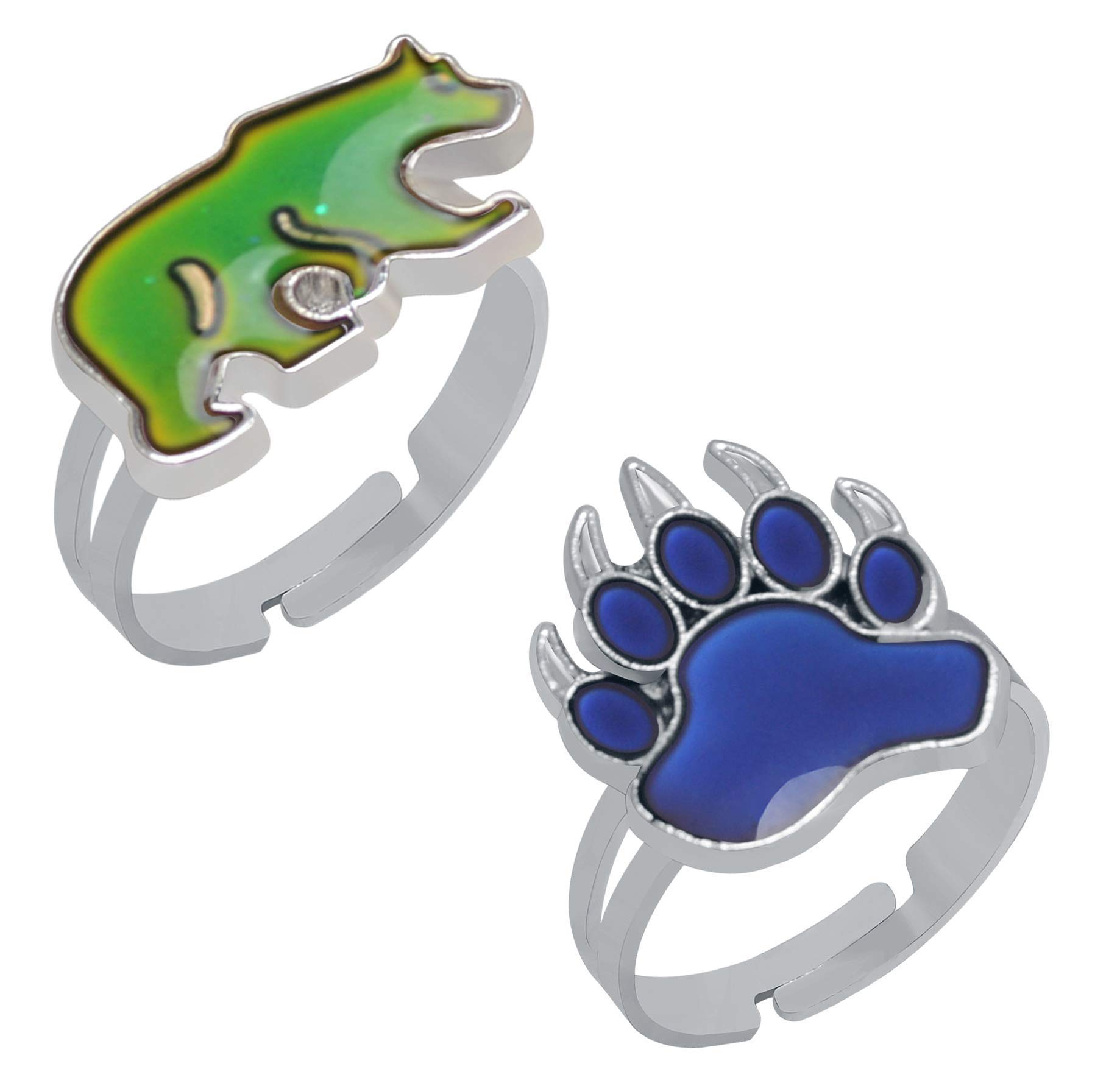 LHXVQZW 2 Pcs Bear and Paw Color Change Ring Adjustable Size Mood Ring for Kids Girls Boys