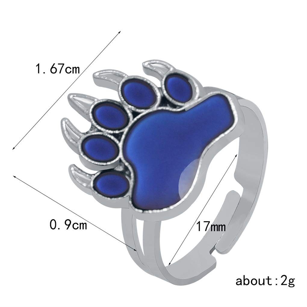 LHXVQZW 2 Pcs Bear and Paw Color Change Ring Adjustable Size Mood Ring for Kids Girls Boys