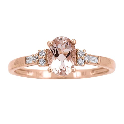 Gin & Grace 10K Rose Gold Genuine Morganite & Natural Diamond Engagement Promise Propose Promise Ring for Women