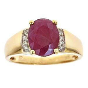 Gin & Grace 10K Yellow Gold 3Ct Genuine Opaque Ruby Ring with Diamonds for Women | Ethically, authentically & organically sourced (Oval) Shaped Ruby Hand-Crafted Jewelry for her | Ruby Ring for Women