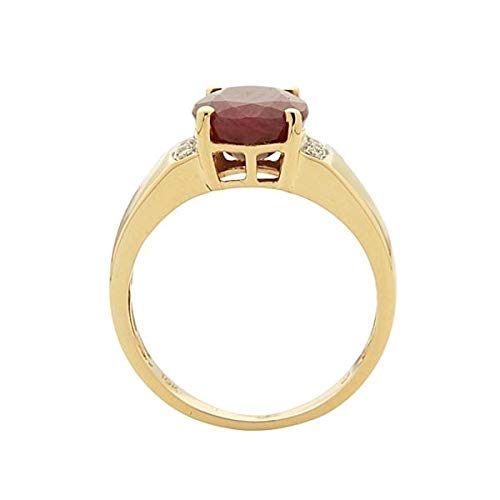 Gin & Grace 10K Yellow Gold 3Ct Genuine Opaque Ruby Ring with Diamonds for Women | Ethically, authentically & organically sourced (Oval) Shaped Ruby Hand-Crafted Jewelry for her | Ruby Ring for Women