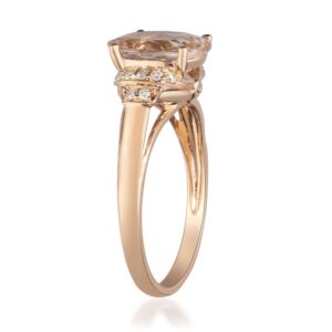 Gin & Grace 10K Rose Gold Real Diamond Ring (I1) with Genuine Morganite Daily Work Wear Jewelry for Women Gifts for Her