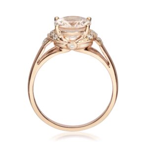 Gin & Grace 10K Rose Gold Real Diamond Ring (I1) with Genuine Morganite Daily Work Wear Jewelry for Women Gifts for Her