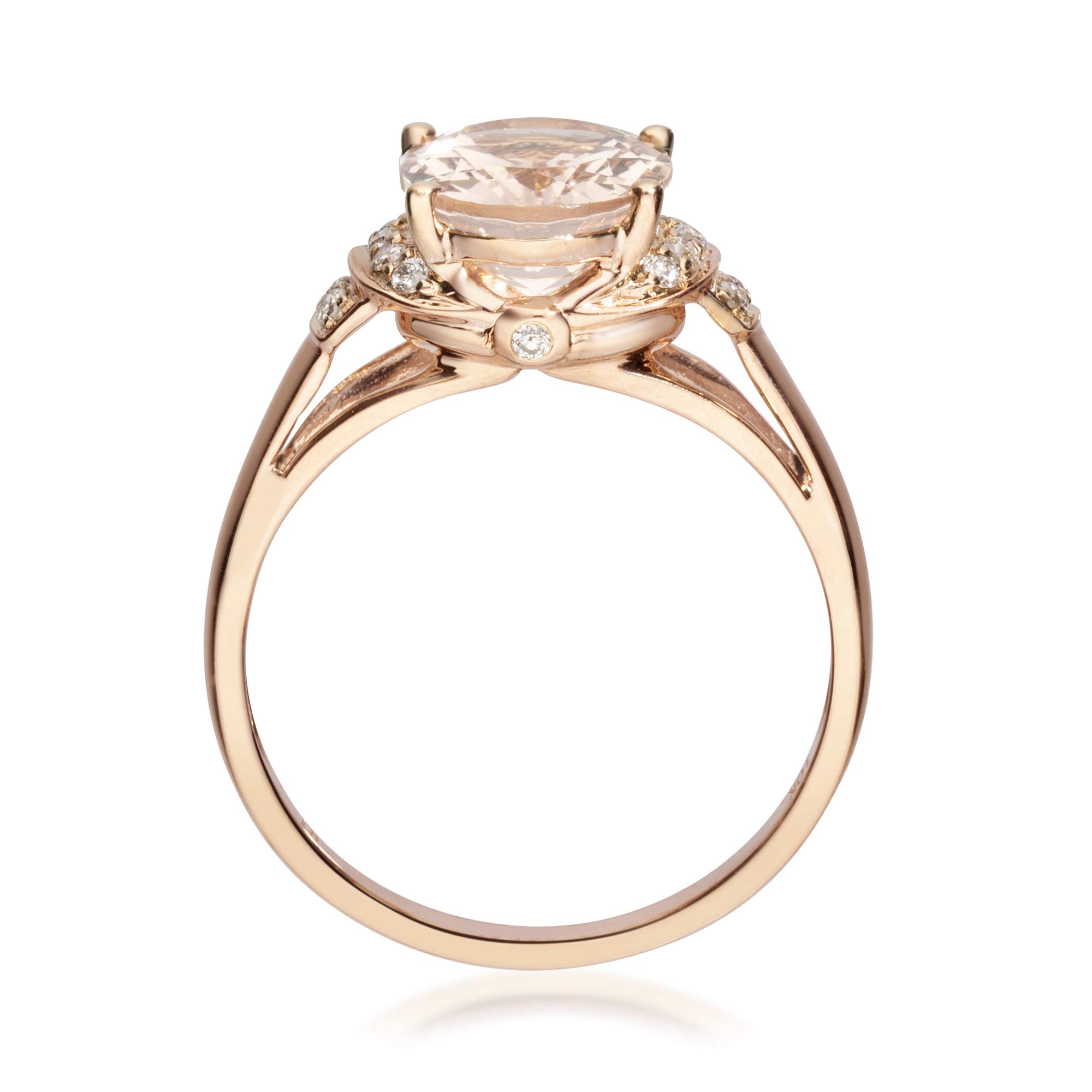 Gin & Grace 10K Rose Gold Real Diamond Ring (I1) with Genuine Morganite Daily Work Wear Jewelry for Women Gifts for Her