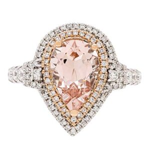 gin & grace 14k two tone gold genuine morganite ring with diamonds for women | ethically, authentically & organically sourced (pear-cut) shaped morganite hand-crafted jewelry for her |