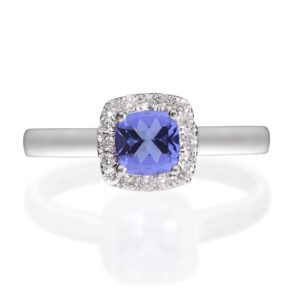 gin and grace 10k white gold genuine tanzanite ring with diamonds for women | ethically, authentically & organically sourced (cushion-cut) shaped tanzanite hand-crafted jewelry for her