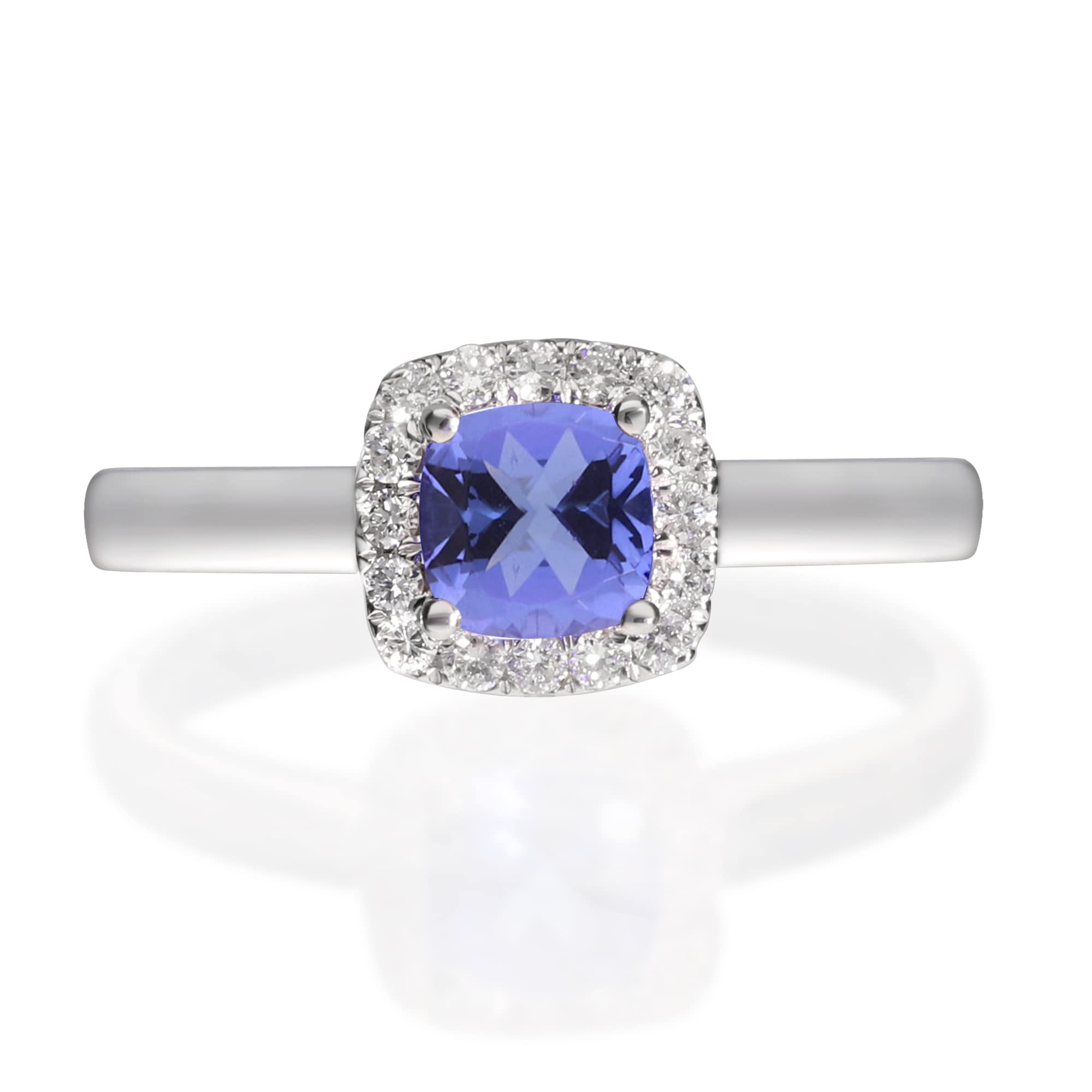 Gin and Grace 10K White Gold Genuine Tanzanite Ring with Diamonds for women | Ethically, authentically & organically sourced (Cushion-cut) shaped Tanzanite hand-crafted jewelry for her