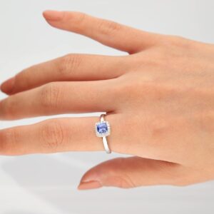 Gin and Grace 10K White Gold Genuine Tanzanite Ring with Diamonds for women | Ethically, authentically & organically sourced (Cushion-cut) shaped Tanzanite hand-crafted jewelry for her