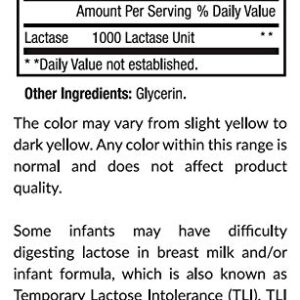 Kiddivit Baby Lactase Liquid Drops 1000 Units - 100 Daily Servings, 1 Fl Oz (30 mL) - Built-in Dropper, Glass Bottle - Sugar Free, Gluten Free, Vegetarian Friendly