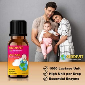 Kiddivit Baby Lactase Liquid Drops 1000 Units - 100 Daily Servings, 1 Fl Oz (30 mL) - Built-in Dropper, Glass Bottle - Sugar Free, Gluten Free, Vegetarian Friendly