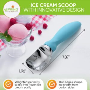 Spring Chef Ice Cream Scoop with Soft Grip Handle, Professional Heavy Duty Sturdy Scooper, Premium Kitchen Tool for Cookie Dough, Gelato, Sorbet, Aqua Sky