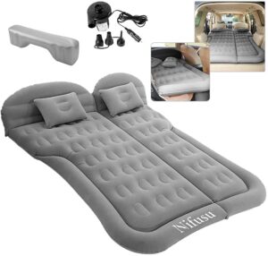 nifusu suv air mattress, inflatable thickened car mattress backseat fit for 2 people, double-sided flocking air bed with car air pump, portable sleeping pad for road trip camping, outdoor travel grey