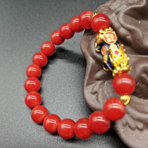 Homelavie Feng Shui Pixiu Bracelet 10mm Amulet Dragon Natural Stone Beads Bracelet Attract Wealth Money and Good Luck(Red)