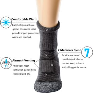 CWVLC Hiking Crew Socks, 4-Pack Men Women Boot Socks for Walking, Hunting, Camping, Winter Outdoor Work, Cosy Cushion, Moisture Wicking, Arch Compression, Anti Blister, X-Large, Black Gray