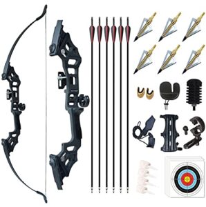 monleap archery 51" takedown recurve bow and arrows set for adults metal riser longbow kit right hand straight bow for beginner hunting shooting practice 30 40 50lb (black 50lb)