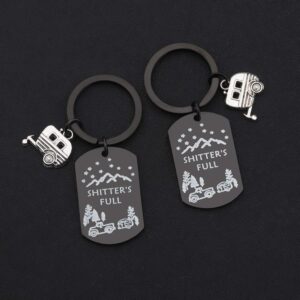 HOLLP Shitter's Full Dog Tag Keychain Happy Camper RV Dog Tag Keychain Camping Keychain Trailer Christmas Vacation Jewelry (2PC Keychain-Black)