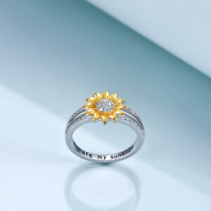 YFN Sterling Silver You are My Sunshine Sunflower Statement Ring with Cubic Zirconial Band Gifts (8)