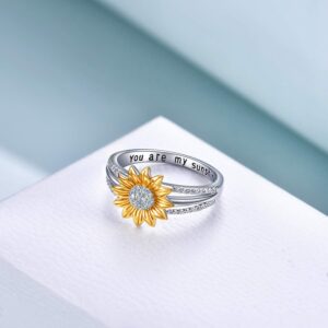 YFN Sterling Silver You are My Sunshine Sunflower Statement Ring with Cubic Zirconial Band Gifts (8)