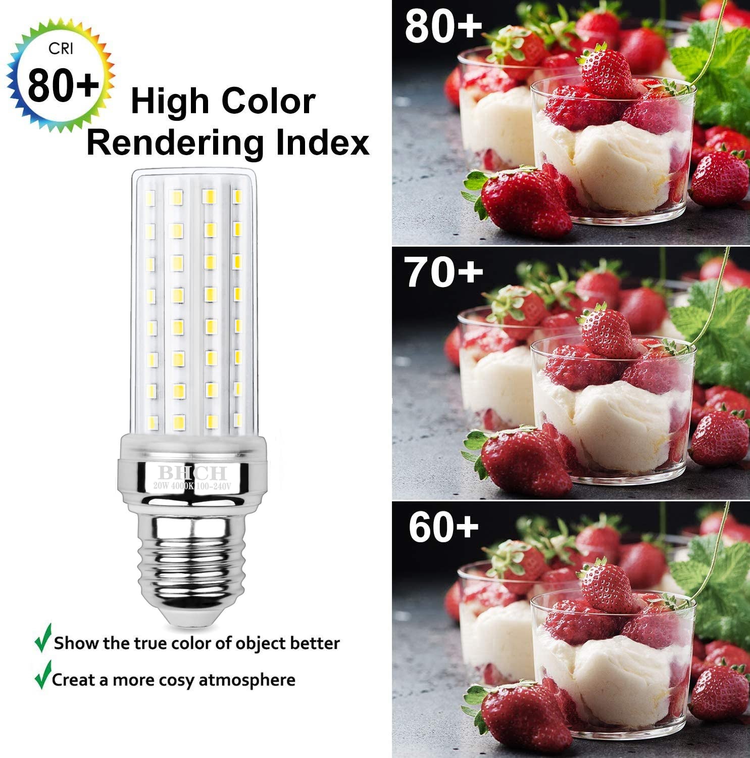 BHCH LED Corn Bulbs 20W, E26 Edison Screw Bulbs, 150W Incandescent Bulbs Equivalent, Neutral White 4000K, Non-Dimmable, Pack of 3