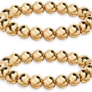 14K Gold Plated Beaded Bracelets Letter Stretch Dainty Stackable Bracelet for Women