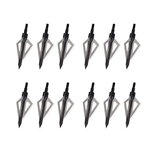 Hunting Broadheads, 12PK 3 Blades Archery Broadheads 100 Grain Screw-in Arrow Heads Arrow Tips for Crossbow and Compound Bow Black(Pack of 12)