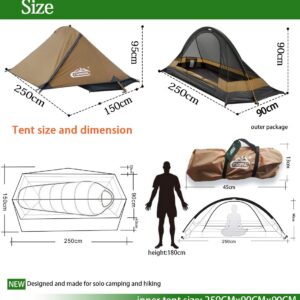 camppal 1 Person Tent Backpacking Tent for Camping Hiking Trekking Hunting Super Lightweight and Waterproof & Windproof 4 Season Mountain tent MT051 (Khaki)