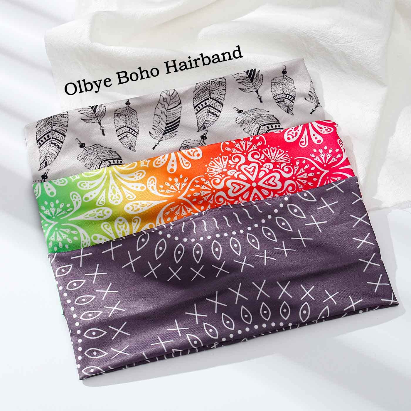 Olbye Boho Headbands 3 Pack - Women's Wide Hairbands, Turban Headbands, Workout Head Wraps, Yoga Hair Scarfs, Fashion Hair Accessories for Women and Girls