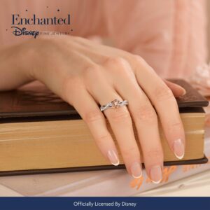 Jewelili Enchanted Disney Fine Jewelry Sterling Silver and 10K Rose Gold 1/5 Cttw Belle Rose Ring Size 8