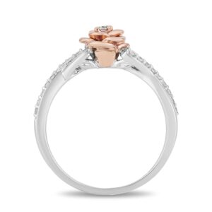 Jewelili Enchanted Disney Fine Jewelry Sterling Silver and 10K Rose Gold 1/5 Cttw Belle Rose Ring Size 8