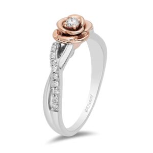 Jewelili Enchanted Disney Fine Jewelry Sterling Silver and 10K Rose Gold 1/5 Cttw Belle Rose Ring Size 8