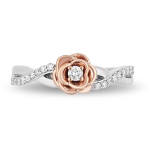 Jewelili Enchanted Disney Fine Jewelry Sterling Silver and 10K Rose Gold 1/5 Cttw Belle Rose Ring Size 8