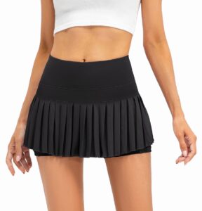 raroauf womens pleated tennis skirts with shorts high waisted mini skirt golf skort athletic skirts workout pickball black medium