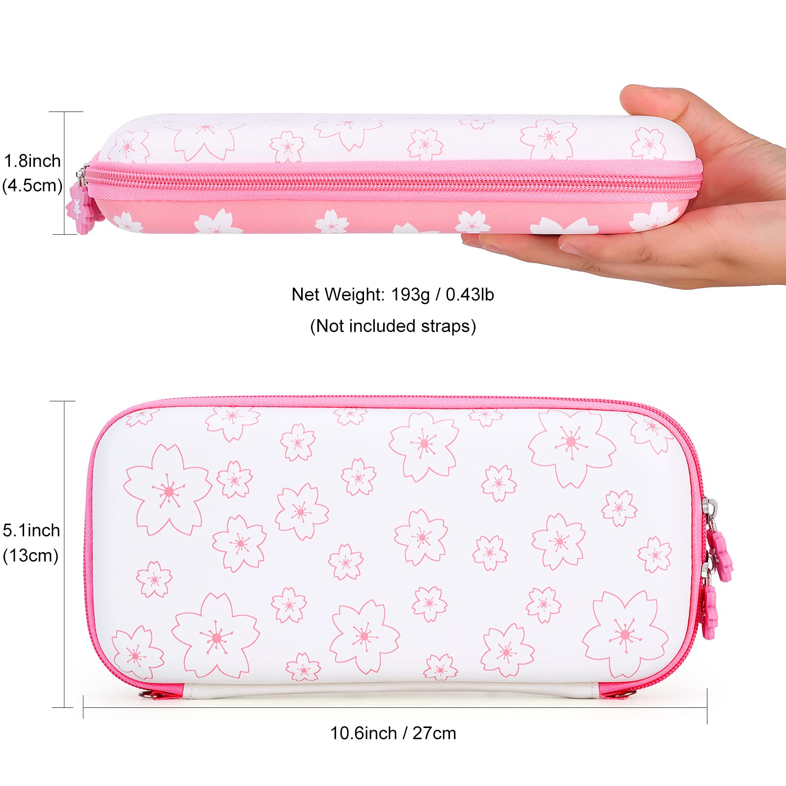 Tscope Cute Carrying Case for Nintendo Switch / OLED, Pink Sakura Protective Portable Hard Shell Travel Carry Shoulder Bag & Accessories for NS Consolo, for Girls, Kids (Switch Pink)