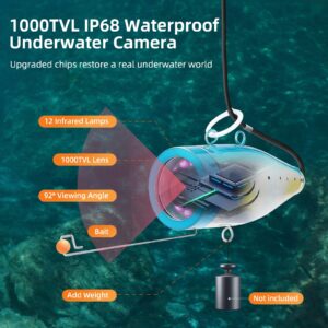 Eyoyo Portable Underwater Fishing Camera Waterproof 1000TVL Video Fish Finder 7 inch LCD Monitor 12pcs IR Infrared Lights for Ice Lake and Boat Fishing (50m Cable)