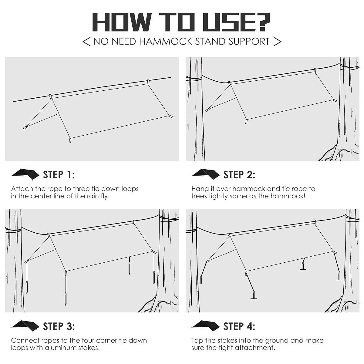 Grassman Camping Tarp, Ultralight Waterproof 10x10ft/10x12ft Rain Fly Shelter, Easy to Setup Camping Tarp Tent, Perfect for Backpacking, Hiking, Travel, Outdoor Adventures Survival Gears