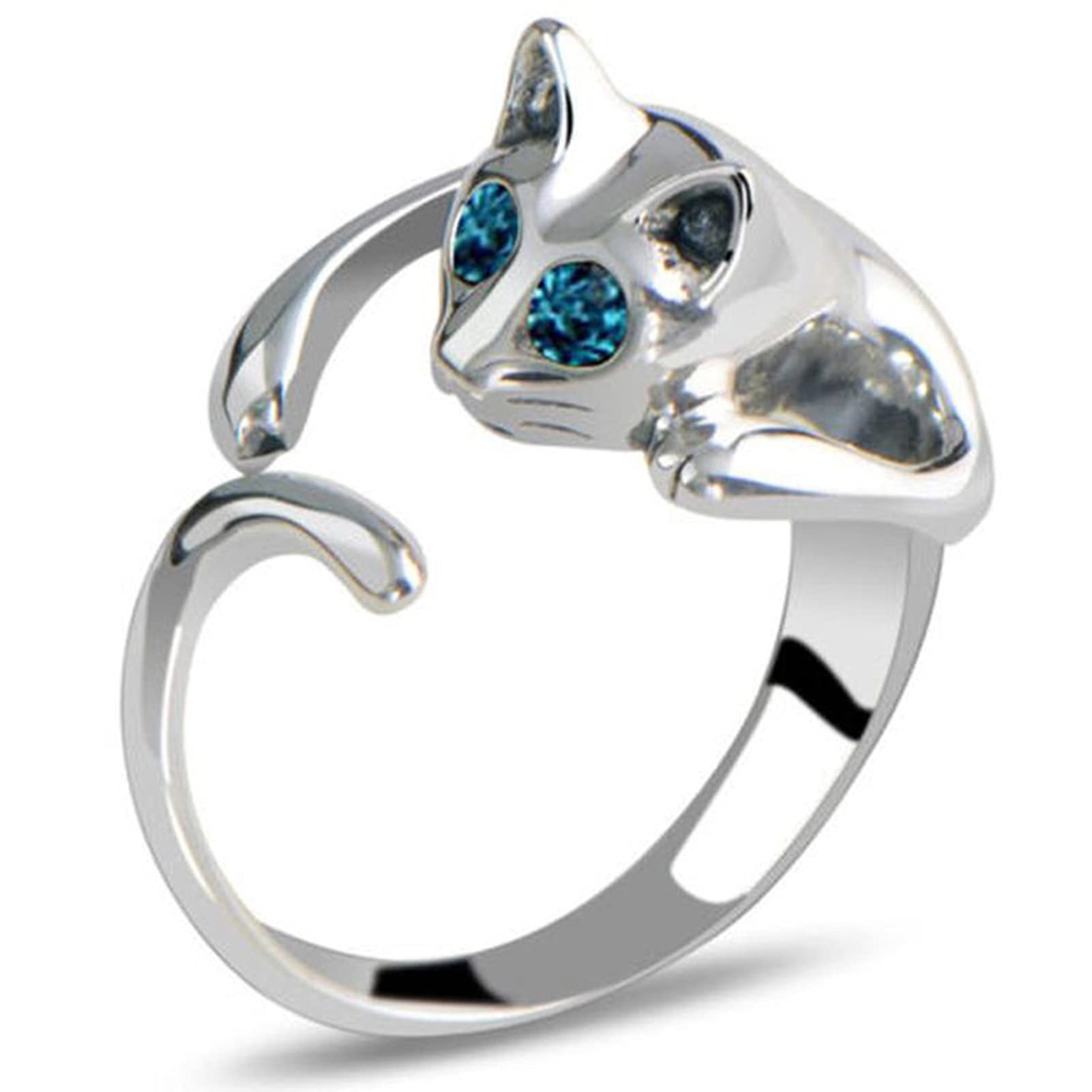 shiYsRL Exquisite Jewelry Ring Love Rings Women Cute Alloy Faux Gemstone Blue Eyes Cat Open Finger Ring Party Jewelry Gift Wedding Band Best Gifts for Love with Valentine's Day