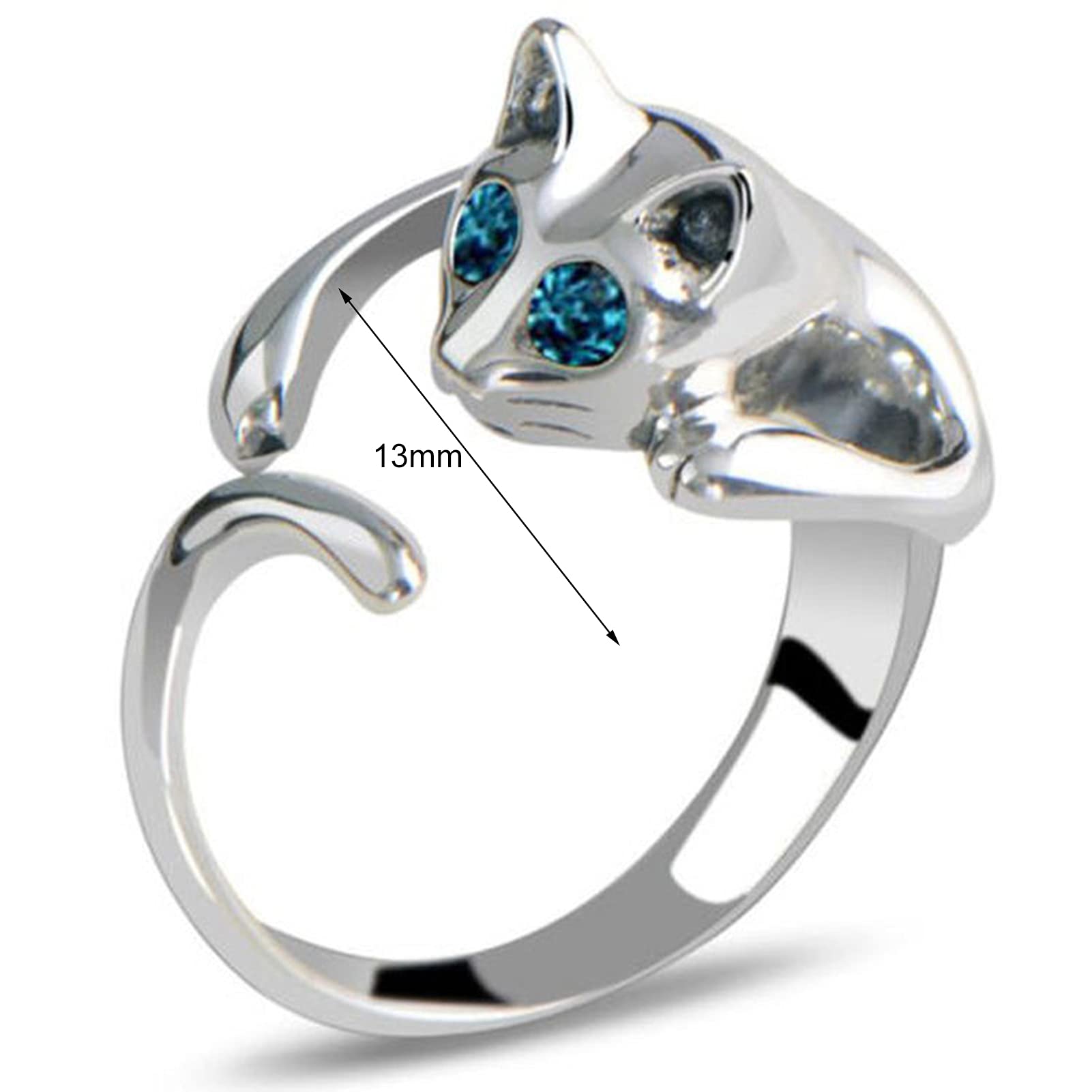 shiYsRL Exquisite Jewelry Ring Love Rings Women Cute Alloy Faux Gemstone Blue Eyes Cat Open Finger Ring Party Jewelry Gift Wedding Band Best Gifts for Love with Valentine's Day