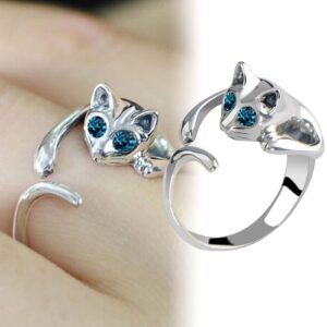 shiYsRL Exquisite Jewelry Ring Love Rings Women Cute Alloy Faux Gemstone Blue Eyes Cat Open Finger Ring Party Jewelry Gift Wedding Band Best Gifts for Love with Valentine's Day