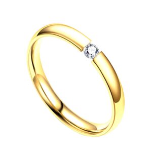 SEniutarm Engagement Love Rings Wedding Bands Unisex Fashion Cubic Zirconia Stainless Steel Couple Wedding Finger Ring Jewelry for Women/Girl Finger Rings DIY Jewelry Gifts - Golden US 10