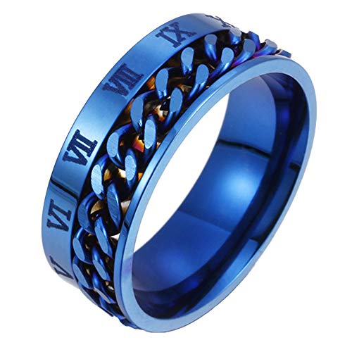 SEniutarm Engagement Love Rings Wedding Bands Unisex Fashion Titanium Steel Roman Numerals Twist Chain Ring Party Jewelry Gift for Women/Girl Finger Rings DIY Jewelry Gifts - Blue US 9