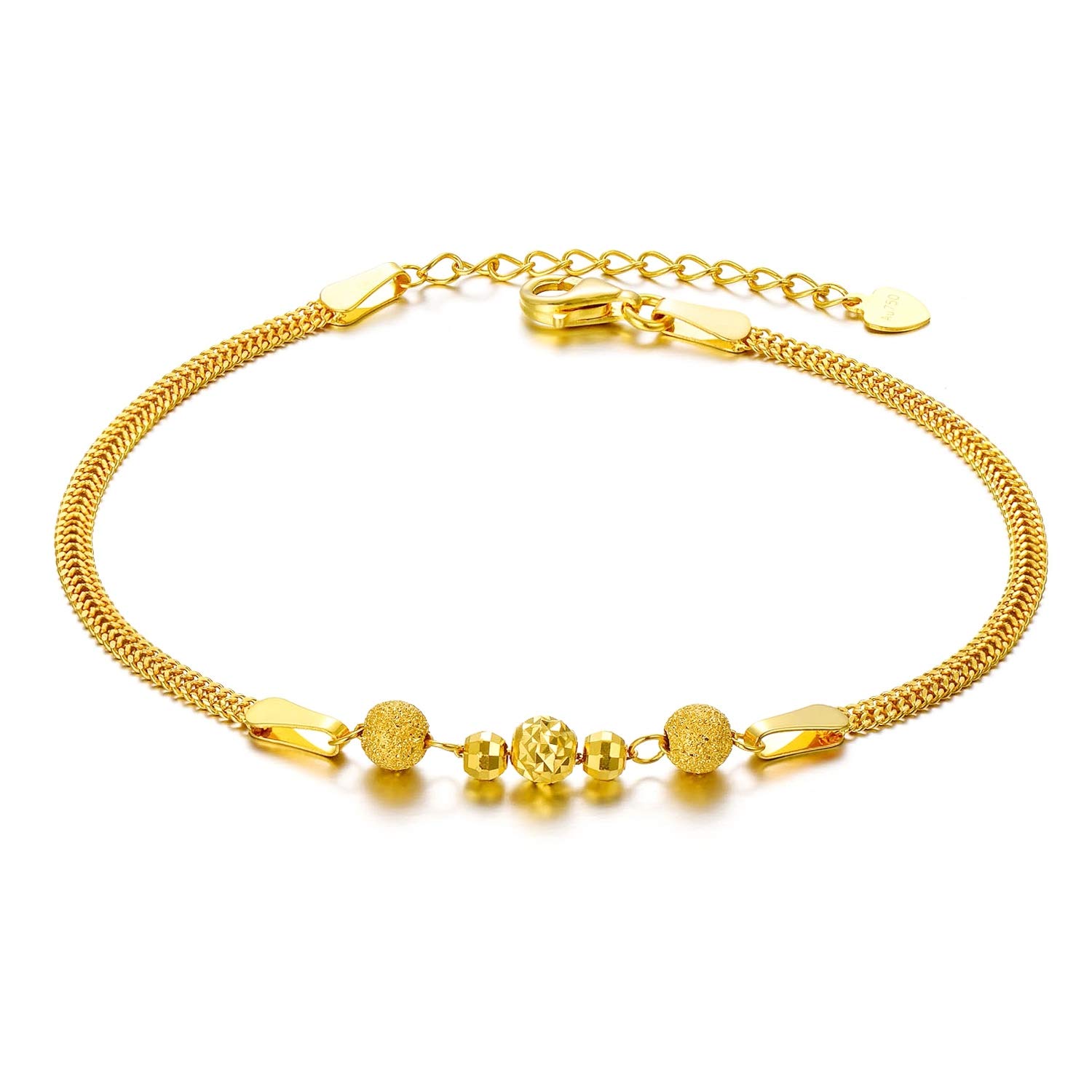 SISGEM Solid 18k Yellow Gold Bead Bracelet and Anklets for Women, Real 18 Karat Gold Fine Ankle Bracelet Jewelry for Her (2.3 mm Wide Chain, 8.6-10.2 Inch)