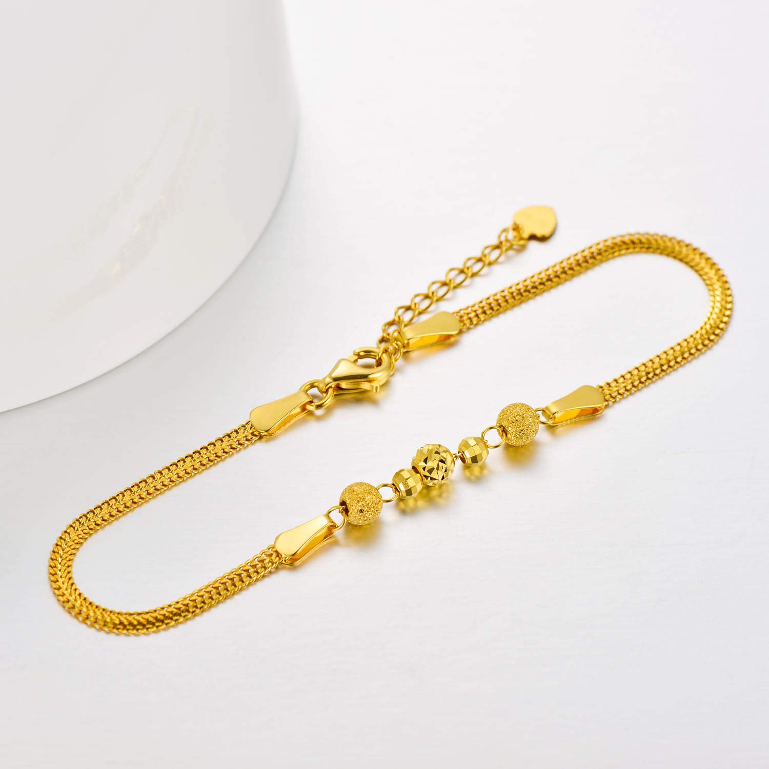 SISGEM Solid 18k Yellow Gold Bead Bracelet and Anklets for Women, Real 18 Karat Gold Fine Ankle Bracelet Jewelry for Her (2.3 mm Wide Chain, 8.6-10.2 Inch)