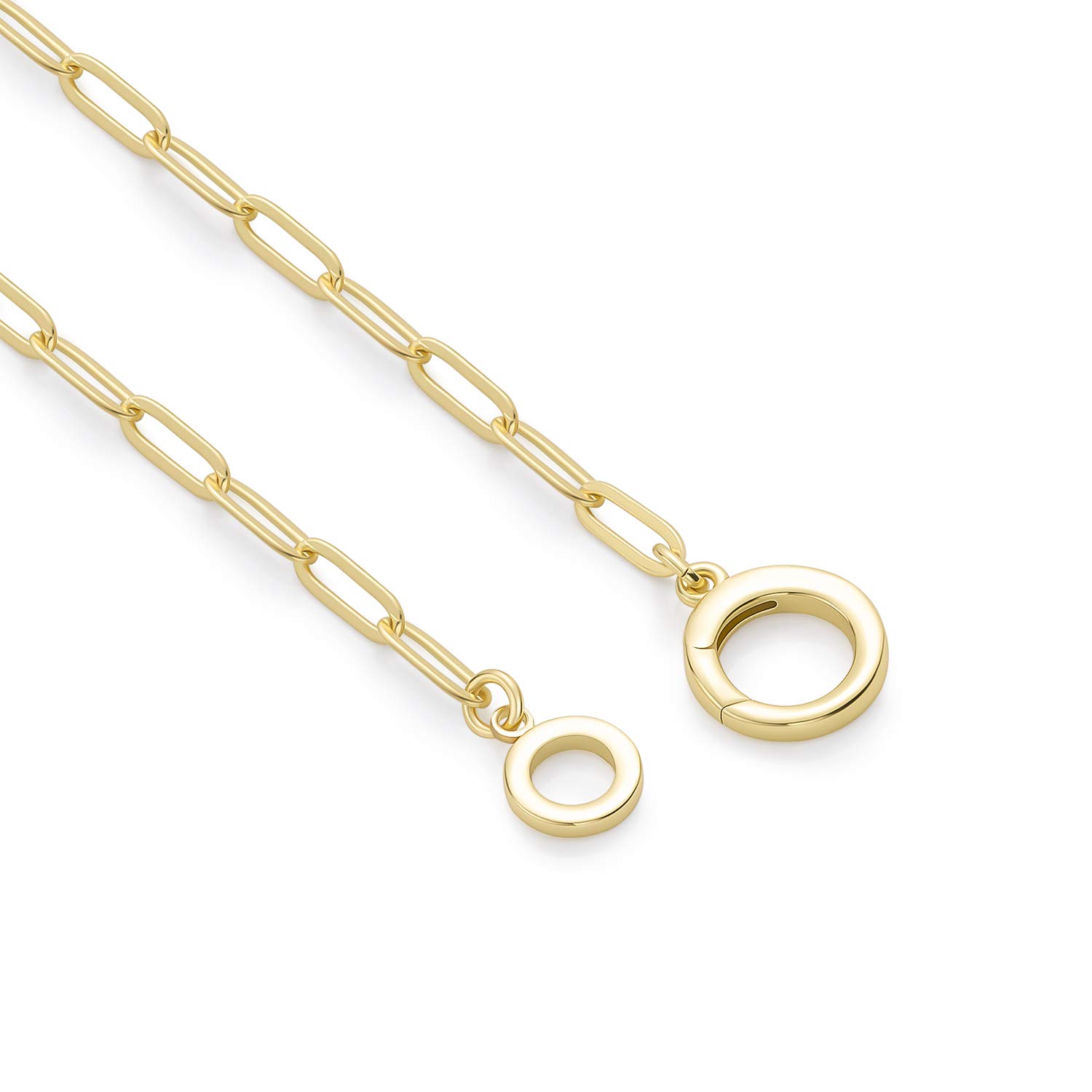 LANE WOODS Paperclip Necklace with Interlocking Circle Pendant: 14K Gold Plated Dainty Link Chain Jewelry for Women