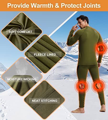 romision Thermal Underwear for Men, Fleece Lined Long Johns Hunting Gear Base Layer Top Bottom Set for Cold Weather