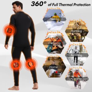 romision Thermal Underwear for Men, Fleece Lined Long Johns Hunting Gear Base Layer Bottom Top Set for Cold Weather A-Black