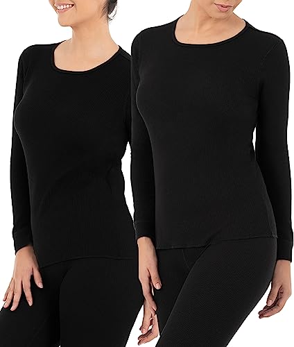 Fruit of the Loom Women's Micro Waffle Premium Thermal Underwear Tee Shirt, Black/Black, Medium