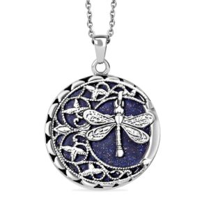 shop lc dragonfly necklace - dragonfly jewelry birthday gifts for women - blue goldstone healing gemstone pendant necklace - 20" necklace length